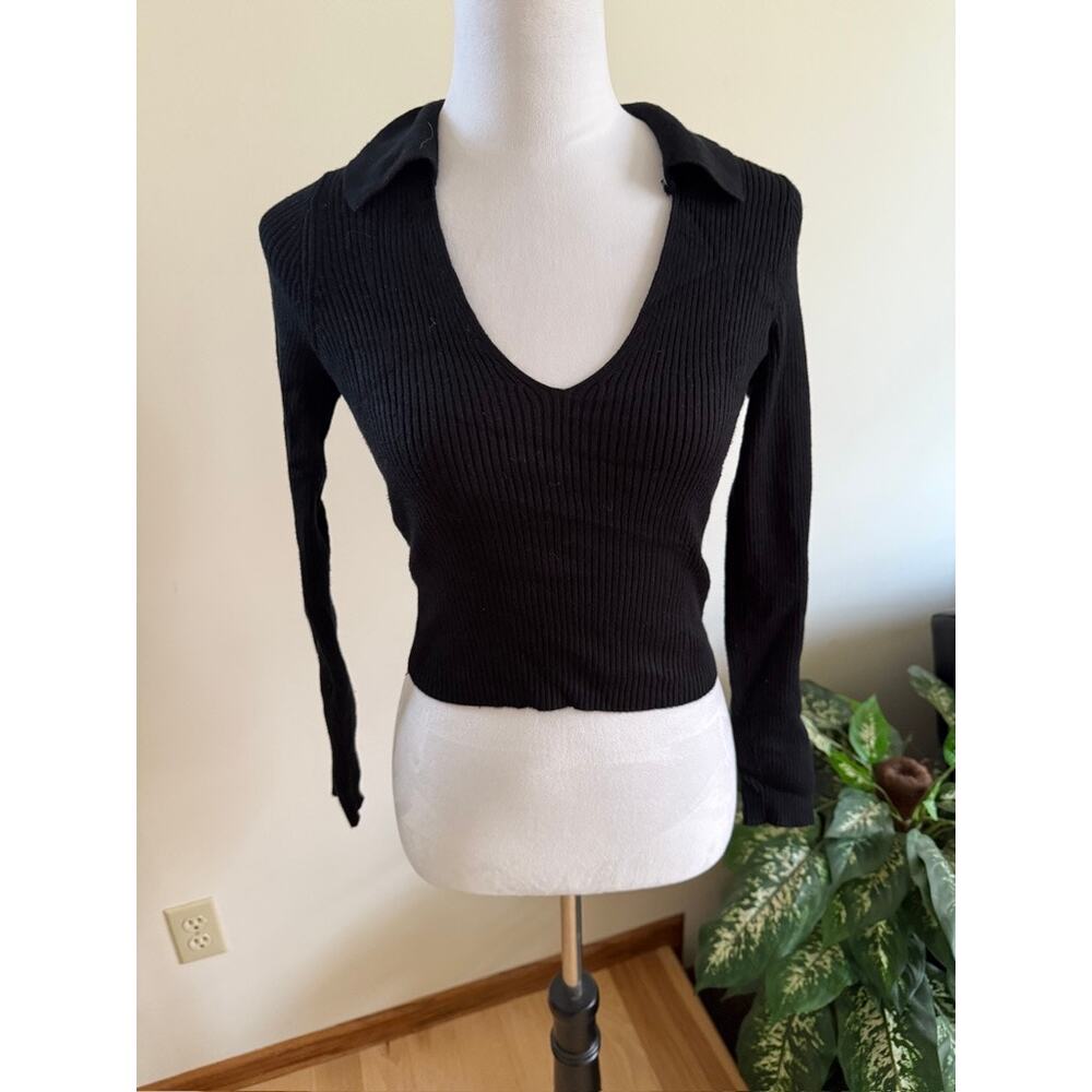 Abercrombie & Fitch Black Ribbed Collared Long Sleeve